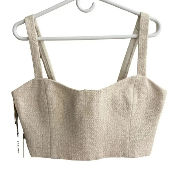 Aritzia Babaton NWT Giselle Times Ivory Tweed Fitted Cropped Bustier Top Size 10 - Picture 3 of 13